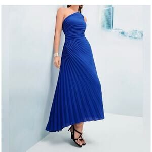 House of Harlow Formal Pleated One-Shoulder Satin Dress SZ MEDIUM Royal Blue